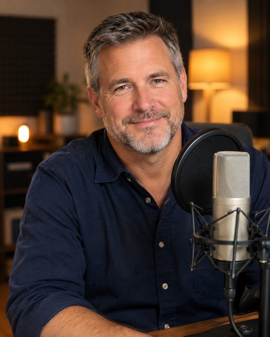 David Mercer at a studio microphone